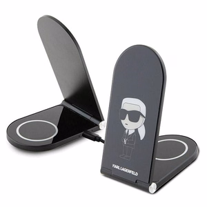 Karl Lagerfeld Ikonik MagSafe 15W indukcinis įkroviklis, sulankstomas 2in1 - juodas