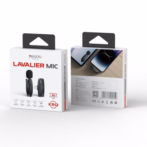 YESIDO MICROPHONE MEMS WITH CLIP KR12 LIGHTNING BELAIDIS 2,4GHz, juodas