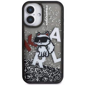 Karl Lagerfeld Liquid Glitter Choupette Logo iPhone 16 deklas - juodas