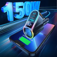 Automobilinis įkroviklis Joyroom "JR-CL21" juodas 150W (1xPD / 2xQC3.0 / 1xAuto 90W /  with LED voltmeter)