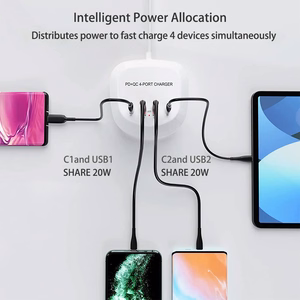 Kelioninis įkroviklis T3P+ - 2xType C + 2xUSB - QC + PD 40W baltas