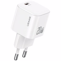 Tinklo įkroviklis USAMS JO Series CC260 20W USB-C + USB-C/Lightning laidas 1m baltas