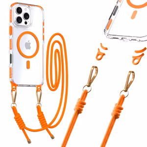 Tel Protect Strap skaidrus dėklas Iphone 15 telefonui, oranžinis