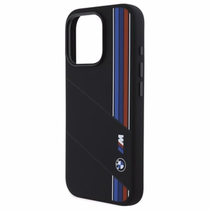 BMW silikoninis išpjautas trispalvės linijos Magnetinis dėklas telefonui iPhone 16 Pro - juodas