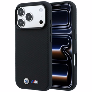 BMW M Quadrille Kevlar dėklas su metaliniu logotipu ir MagSafe, skirtas iPhone 17 Pro Max / 18 Pro Max, juodas