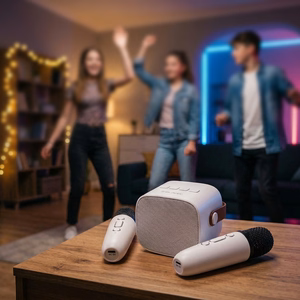 Blavec nešiojamas Bluetooth garsiakalbis WS-07 Karaoke Party 5W su 2 mikrofonais baltas