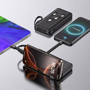 Wozinsky W11-B 10000mAh 10W Powerbank with Built-in Cables and Flashlight - Black
