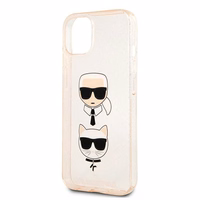 Karl Lagerfeld Glitter Karl's & Choupette Head Dėklas iPhone 13 mini - auksinis