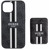 Guess 4G Stripes dėklas su Magnetinė pinigine iPhone 15 - juodas