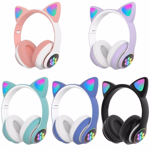 Vaikiškos Bluetooth LED ausinės / katės ausytės, juodos