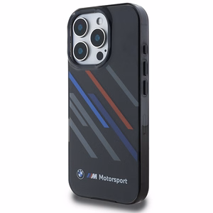 BMW Motosport IML atsitiktinės juostos iPhone 16 Pro Max dėklas - juodas