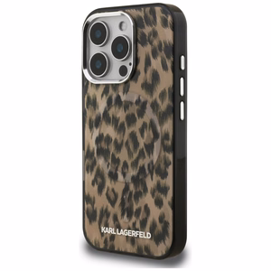 Karl Lagerfeld IML leopardinis raštas magnetinis dėklas iPhone 16 Pro Max - rudas