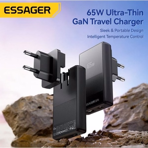Įkroviklis Essager Ultra Thin juodas 65W (PD / QC3.0)