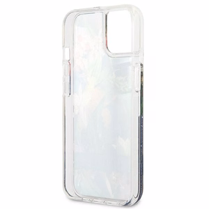 Guess GUHCP13SLFLSB iPhone 13 mini 5.4" mėlynas kietas dėklas gėlių skystas blizgučiai
