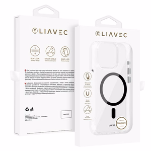 Liavec Blizgus Magnetinis Skaidrus dėklas telefonui Iphone 15 Pro juoda