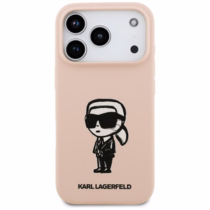 KARL LAGERFELD dėklas telefonui IPHONE 17 Pro Max su MagSafe suderintas (silikoninis su KL eskizu ir logotipu) - rožinis