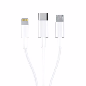 3mk 3-in-1 laidas USB-A - microUSB / Lightning / USB-C 1.2m 20V/2.4A 15W, baltas