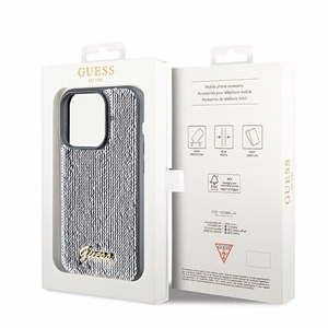 Guess Sequin Script Metal dėklas telefonui iPhone 14 Pro Max – sidabrinis