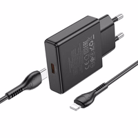 Įkroviklis telefonui Hoco Slim USB C QC PD 30W + kabelis USB C į Lightning N37 juodas