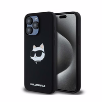 Karl Lagerfeld silikoninis Choupette Head magnetinis dėklas telefonui iPhone 15 Pro - juodas