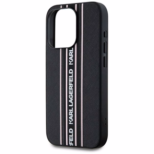 Karl Lagerfeld Saffiano Athleisure Stripes Cord dėklas telefonui iPhone 15 Pro - rožinis
