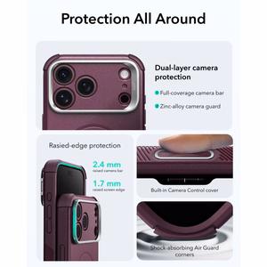 ESR Cyber Tough Kickstand MagSafe dėklas, skirtas iPhone 18 Pro Max / 17 Pro Max, tamsiai vyšninės spalvos