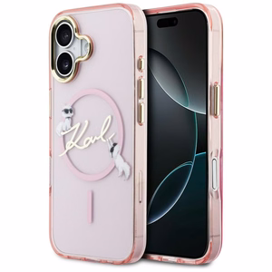 Karl Lagerfeld IML Choupettes Karl Script Logo MagSafe iPhone 17 Dėklas - rožinis