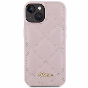 Guess Quilted Metal Logo dėklas telefonui iPhone 15 - rožinė