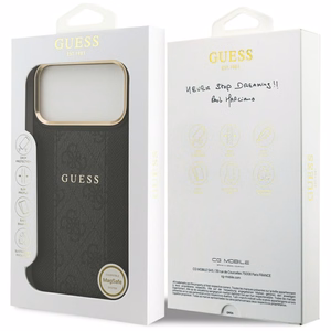 Guess 4G Stripe Magnetinis dėklas telefonui iPhone 17 Pro Max - juoda