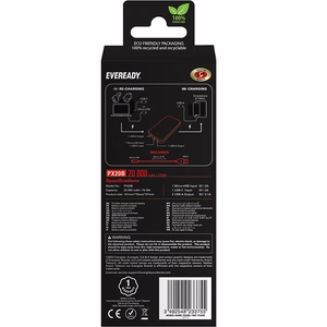 Eveready PX20B išorinė baterija, 20000 mAh, 2 × USB-A, juoda
