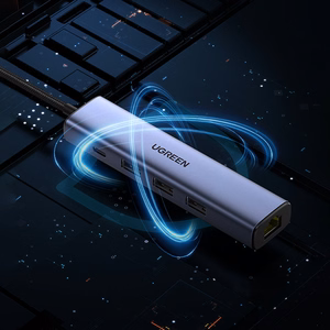 Ugreen CM475 daugiafunkcis šakotuvas USB 3.0 - 3x USB / Ethernet RJ-45 / USB Type-C PD - pilkas