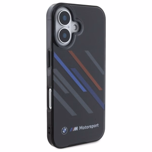 BMW Motosport IML atsitiktinės juostos iPhone 16 dėklas - juodas
