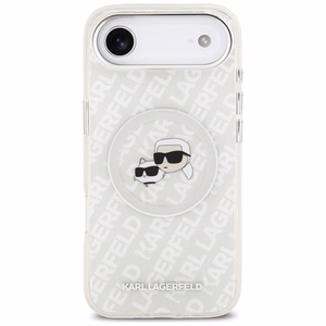 Karl Lagerfeld IML Blizgantis Karl & Choupette Heads Logo magnetinis dėklas telefonui iPhone Air - pilkas