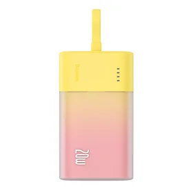 Baseus Popsicle 5200mAh 20W išorinė baterija su įmontuotu Lightning kabeliu (+ baltas Baseus Simple USB-C - USB-C 60W/20V/3A/30cm kabelis) - geltona-rožinė