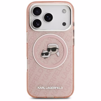 Karl Lagerfeld IML blizgantis Karl & Choupette galvų logotipo magnetinis dėklas telefonui iPhone 17 Pro - rožinis