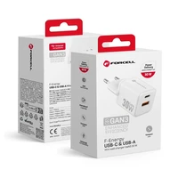 FORCELL F-ENERGY Mini GaN III VT-35 kelioninis įkroviklis su 1 x Type C + 1x USB A lizdais, PD QC4.0 30W baltas
