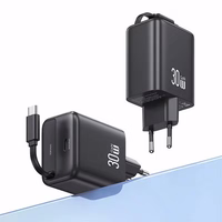 USAMS tinklo įkroviklis 1xUSB-C su susukamu laidu USB-C Retractable PD+QC 30W Gan Fast Charging juodas YC Series CC241TC01 (US-CC241)