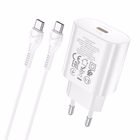 Įkroviklis Hoco N22 25W USB-C + USB-C to USB-C cable 1.0m baltas