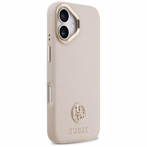 GUESS magnetinis dėklas telefonui IPHONE 17, suderinamas su MagSafe GUHMP17SPGCRMDEP (PU dėklas su grūdėtu Strass logotipu) rožinis