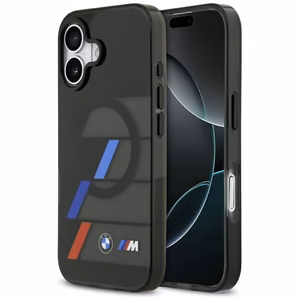 BMW M IML metaliniais mygtukais trispalvių linijų magnetinis dėklas telefonui iPhone 17 - juodas