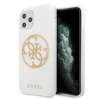 Guess GUHCN65TPUWHGLG iPhone 11 Pro Max baltas kietas dėklas Glitter 4G Circle Logo