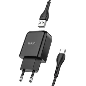 Įkroviklis Hoco USB A 2A 10W + kabelis USB A į USB C N2 juodas