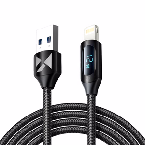 USB-A - Lightning kabelis Wozinsky WUALC2 su LED ekranu 2.4A 2m - juodas
