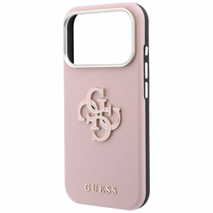 Guess Grained & Big Resin Logo dėklas iPhone 18 Pro / 17 Pro – rožinis