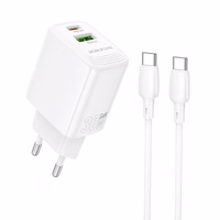 Įkroviklis Borofone BN29 30W USB-C/USB-A + USB-C to USB-C cable 1.0m baltas