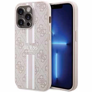 Guess 4G Printed Stripes Magnetinis dėklas telefonui iPhone 15 Pro - rožinis
