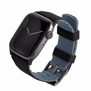 UNIQ dirželis Linus Apple Watch Series 1/2/3/4/5/6/7/8/9/SE/SE2/Ultra/Ultra 2 42/44/45/49mm. Airosoft Silikoninis juodas/juodas