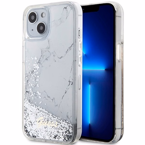 Guess Liquid Glitter Marble dėklas telefonui iPhone 14 - baltas
