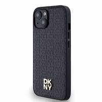 DKNY Odinis monogramos raštas su metaliniu logotipu magnetinis dėklas telefonui iPhone 15/14/13 - juodas