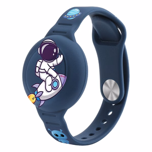 AirTag dėklas silikoninė apyrankė vaikams - Tamsiai mėlyna su astronautu